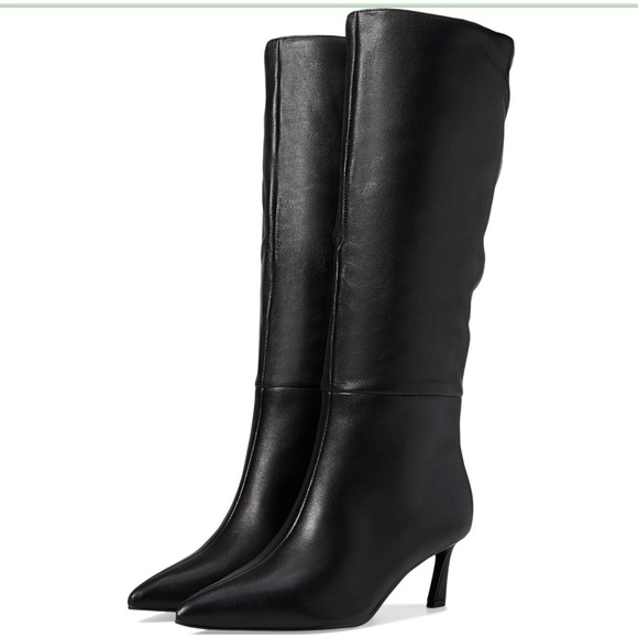 Steve Madden Lavan Black Leather Pointed Toe Heeled Knee High Boots 5.5M NEW - Picture 1 of 8